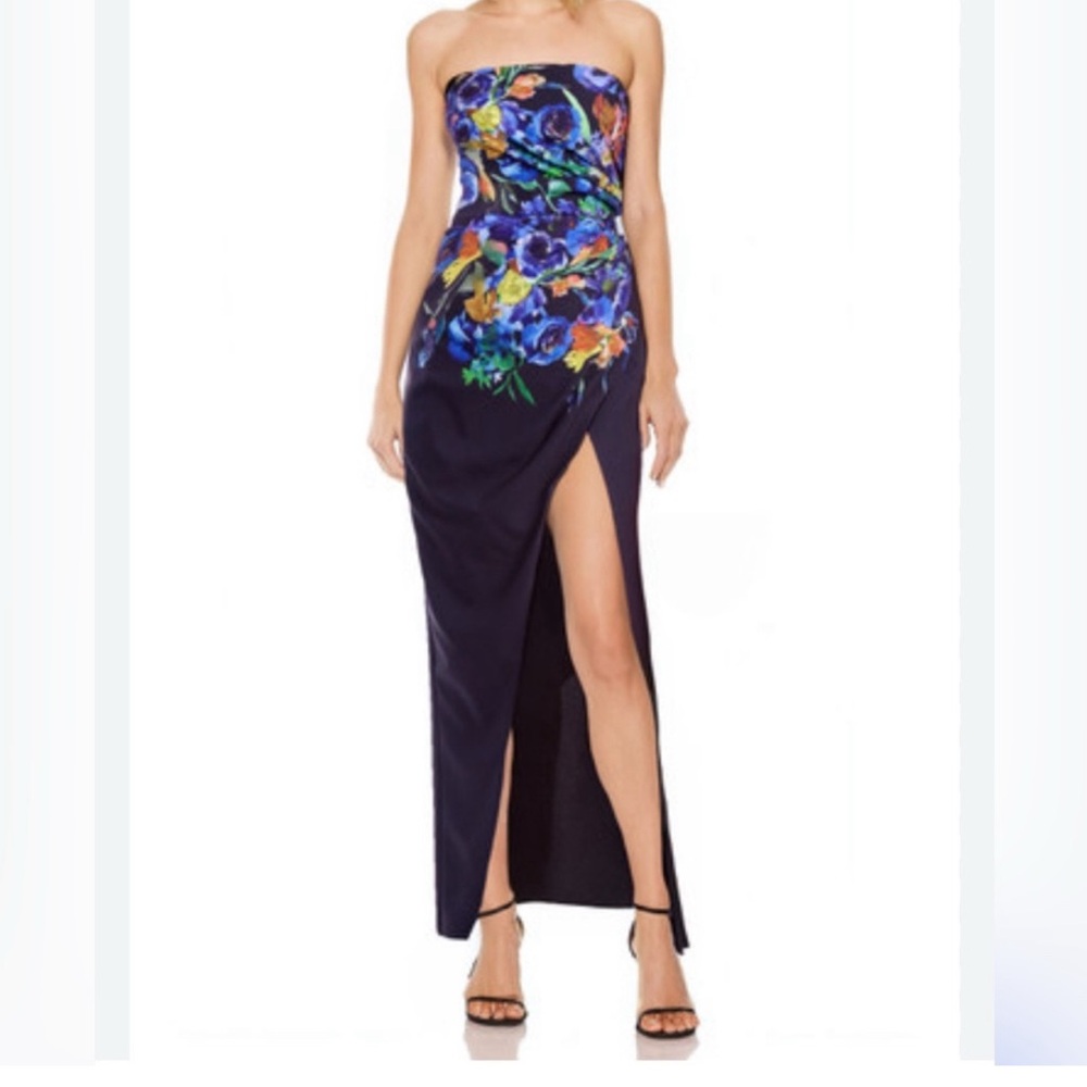 Badgley Mischka Floral Strapless Evening Gown